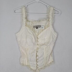 Double D Ranch Vintage Lace Corset Top Women's Size 8 Pearl Button Victorian